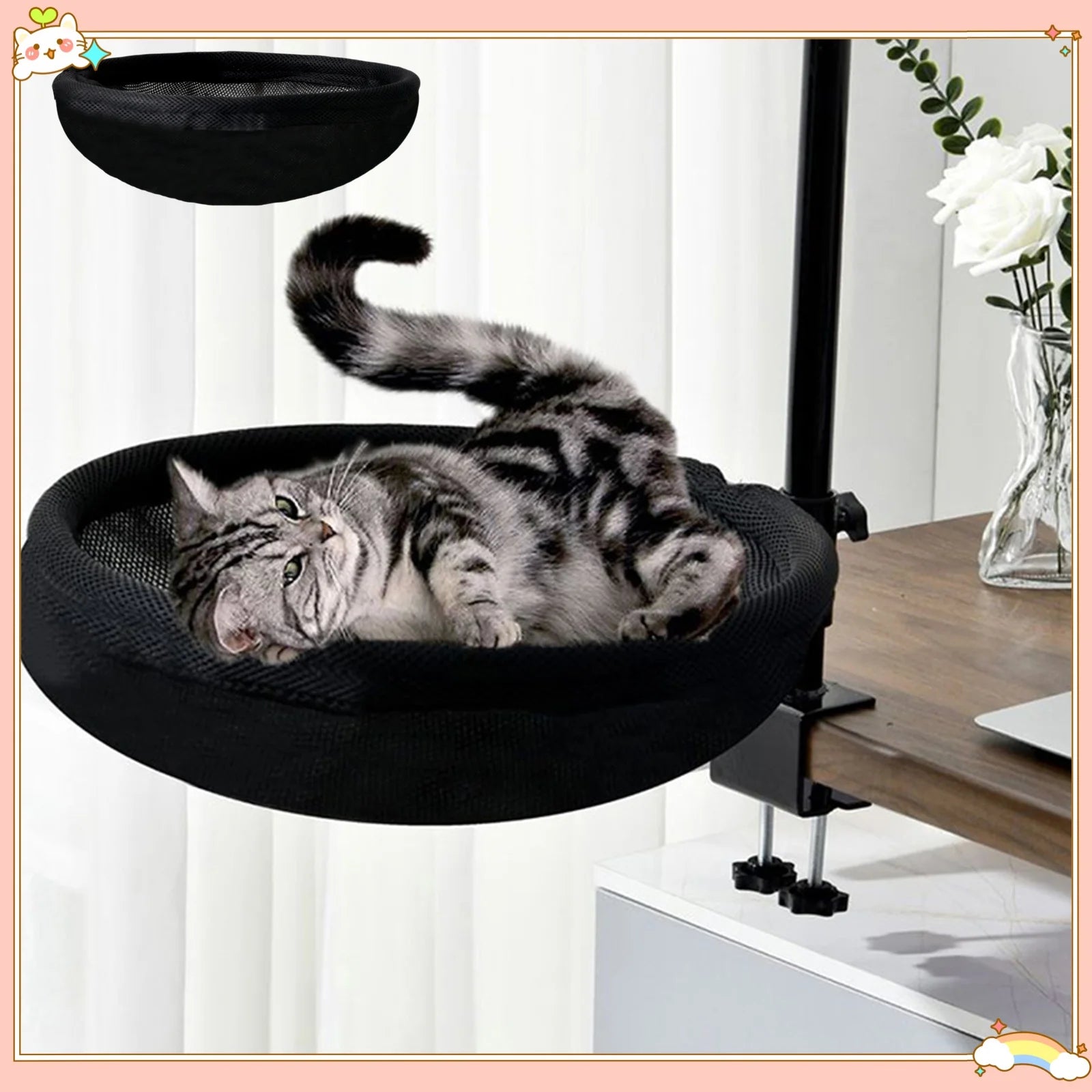 Cat Bed for Desk Modern with 2 Washable Mat for Furniture Living Room Indoor Desk Mount Perch 360 Degree Rotatable Indoor Cats