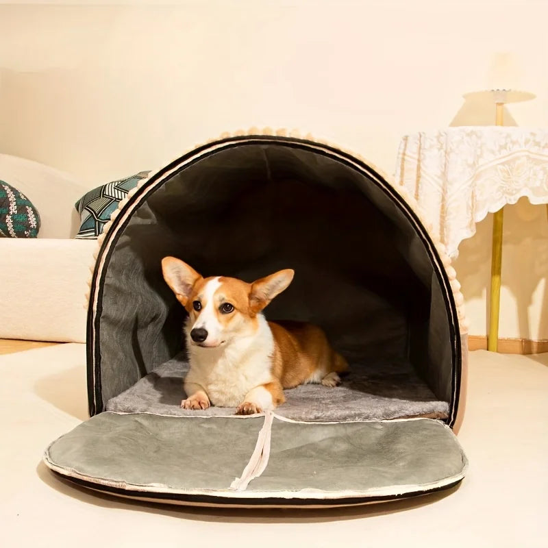 KEMORELA Thickened All-Season Enclosed Pet Bed Portable Dog House Cat Tent with Washable Bedding for Small Medium Large Dogs