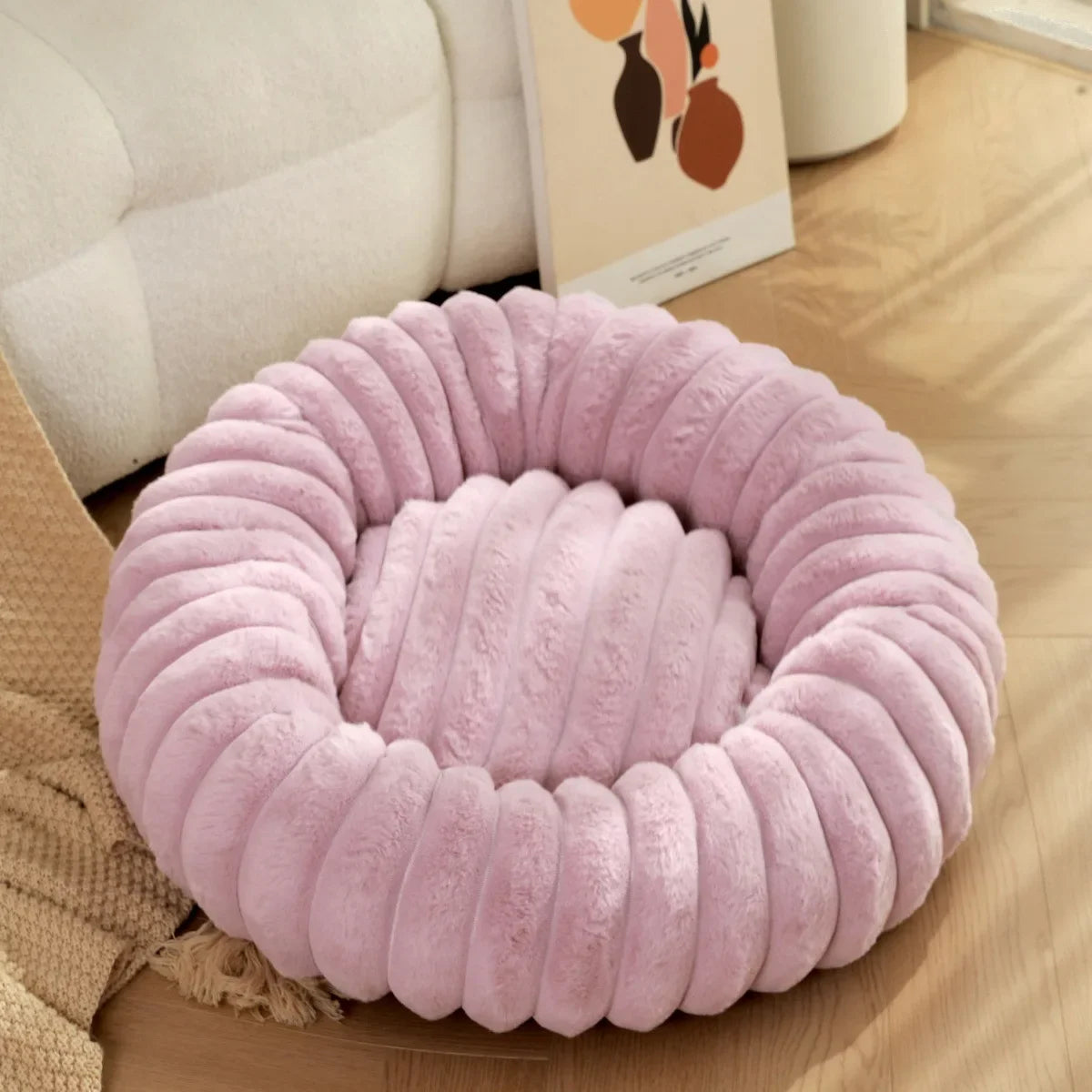 40-70cm Round Pet Bed for Dog Bed Super Soft Cat Bed Long Plush Dog House for Medium Dog House Winter Warm Sleeping