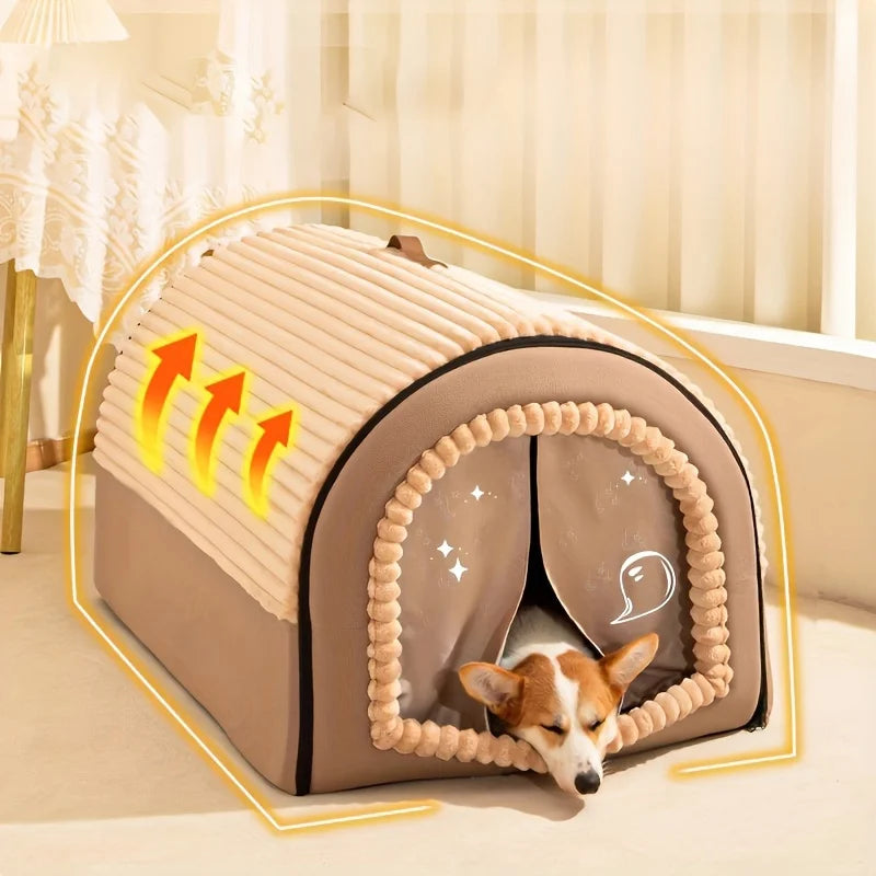 KEMORELA Thickened All-Season Enclosed Pet Bed Portable Dog House Cat Tent with Washable Bedding for Small Medium Large Dogs