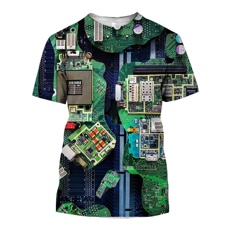 3D Printed Circuit Board Graphic T Shirt for Men Summer Casual T-shirt Casual Electronic Chip Creative Tee Shirts Women Gym Tops