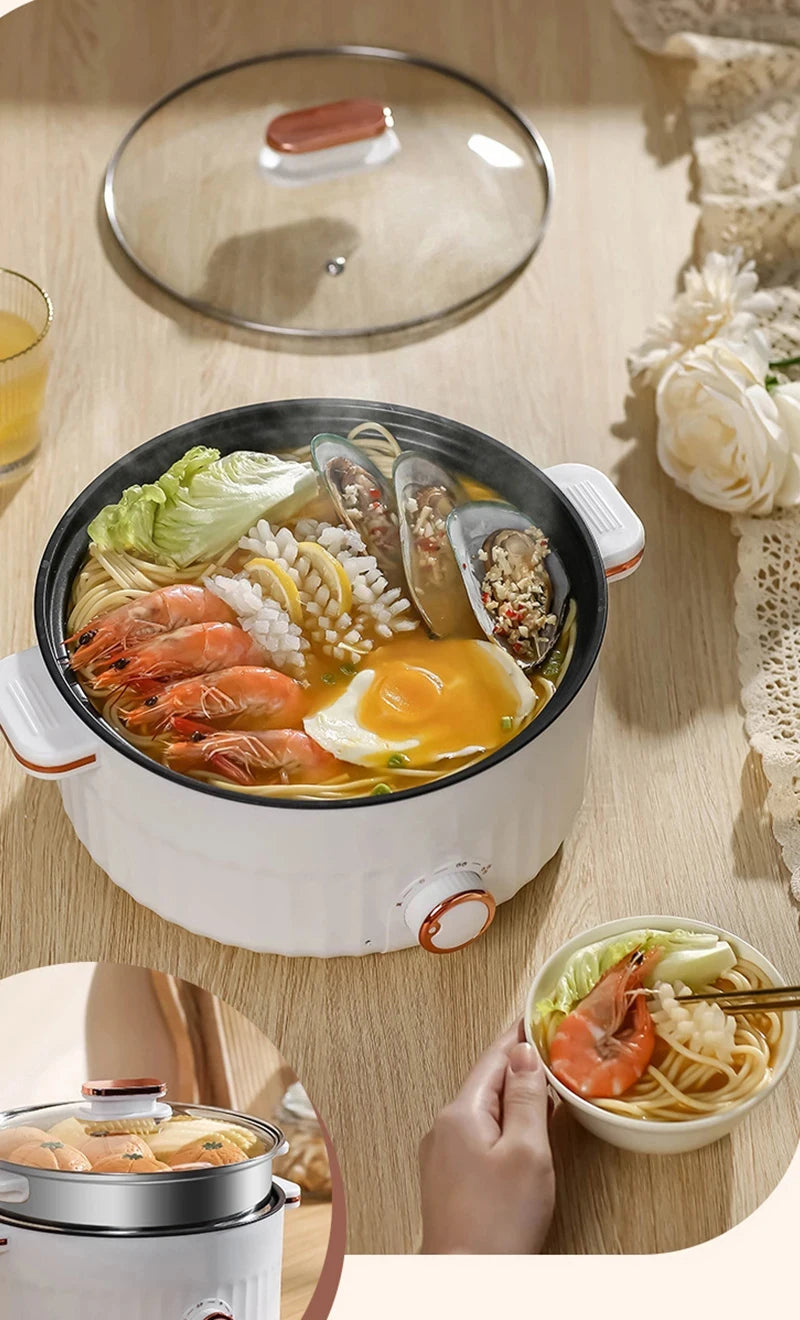 Portable Electric Multifunctional Cooker Household Double Layer Hot Pot Mini Non-stick Cookware for Kitchen and Home Appliance