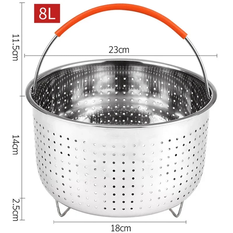 304 Stainless Steel Steamer Basket Instant Pot Accessories for 3/6/8L Instant Cooker with Silicone Covered Handle