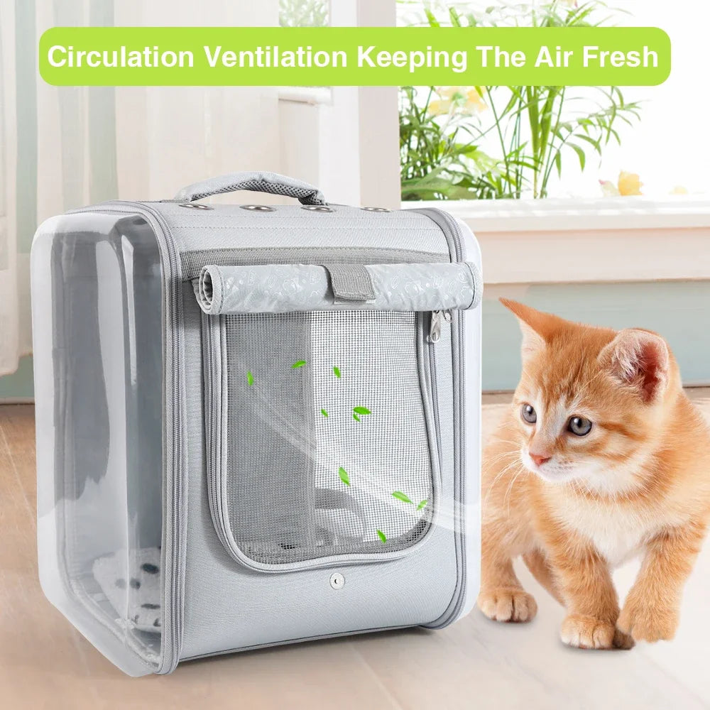 Cat Carrier, Double Sided Transparent Pet Cat Carrier, Ventilated Design for Carrying Cats, Large Space Pet Carrier Backpack