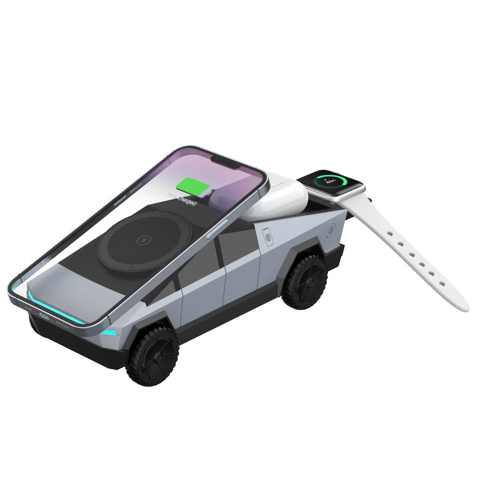 New Cybertruck Multifunctional 3-in-1 Wireless Charger Desktop Qi2 Charger for IPhone (15W),Iwatch (5W), Airpods (2.5W) Charging