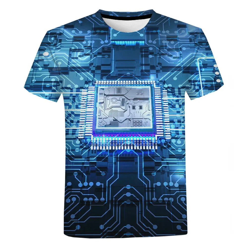 3D Printed Circuit Board Graphic T Shirt for Men Summer Casual T-shirt Casual Electronic Chip Creative Tee Shirts Women Gym Tops