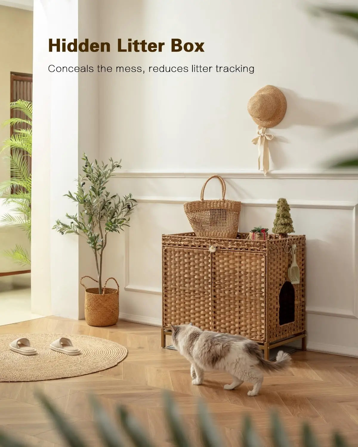 Cat litter box; cat litter box shell furniture with cat litter mat