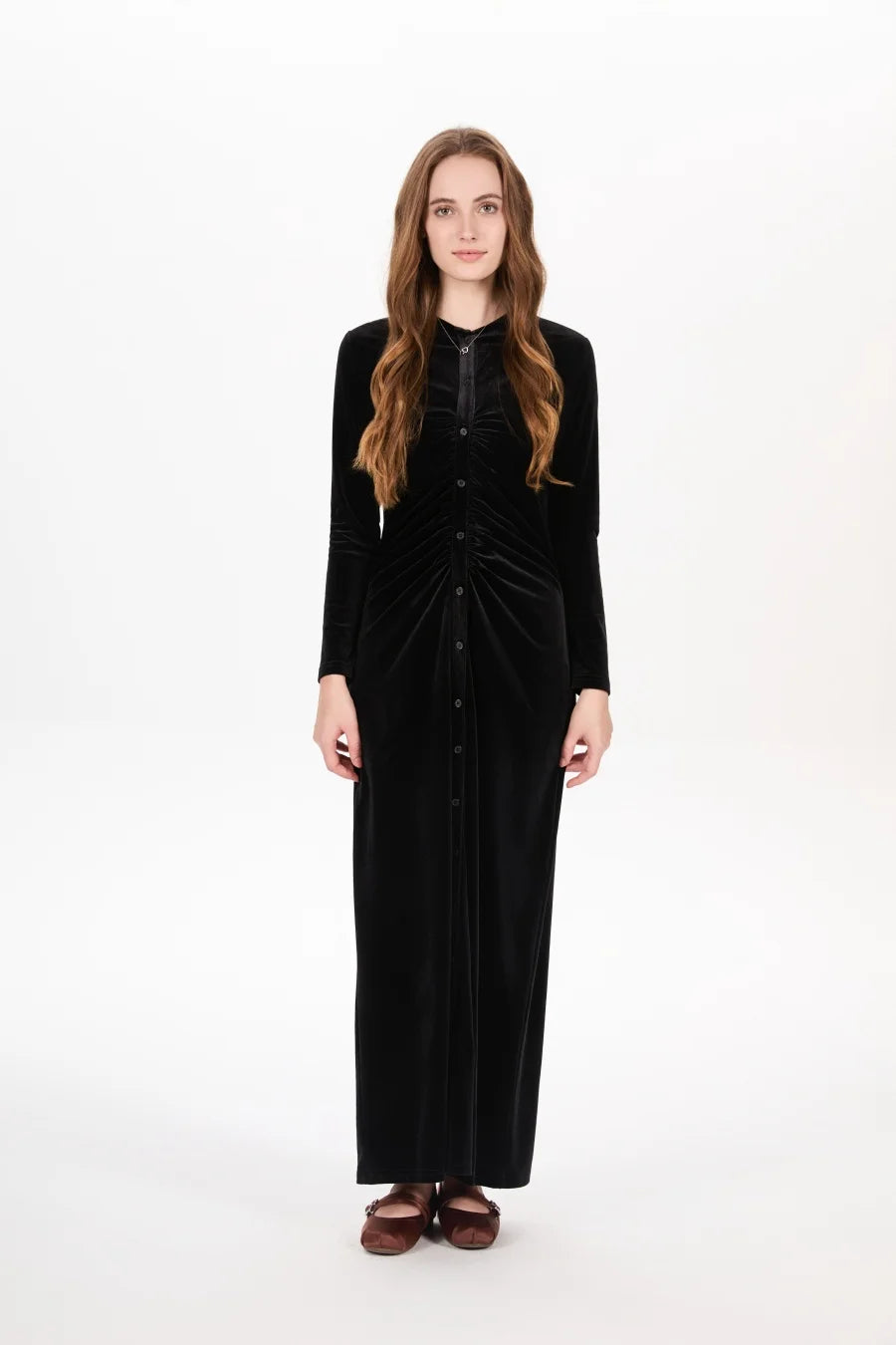 AS AW25 velvet print shirring woman dress elegance lady dressy wear