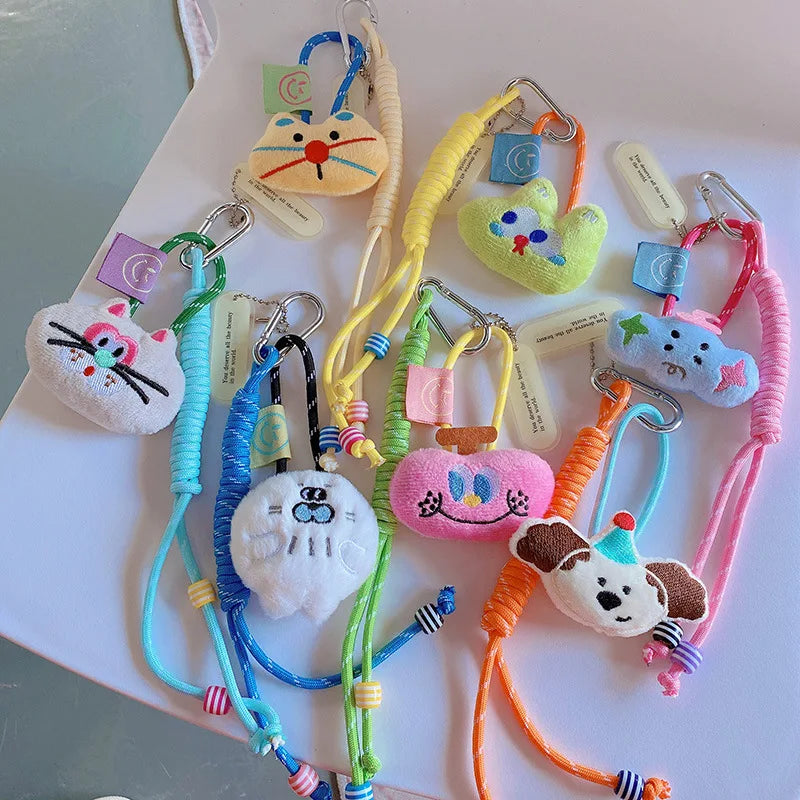 Funny Animal Doll Keychain With Randow Color Lanyard Accessories Mini Animal Doll Cute Keys Keyrings For Bag Pendant Kawaii Gift