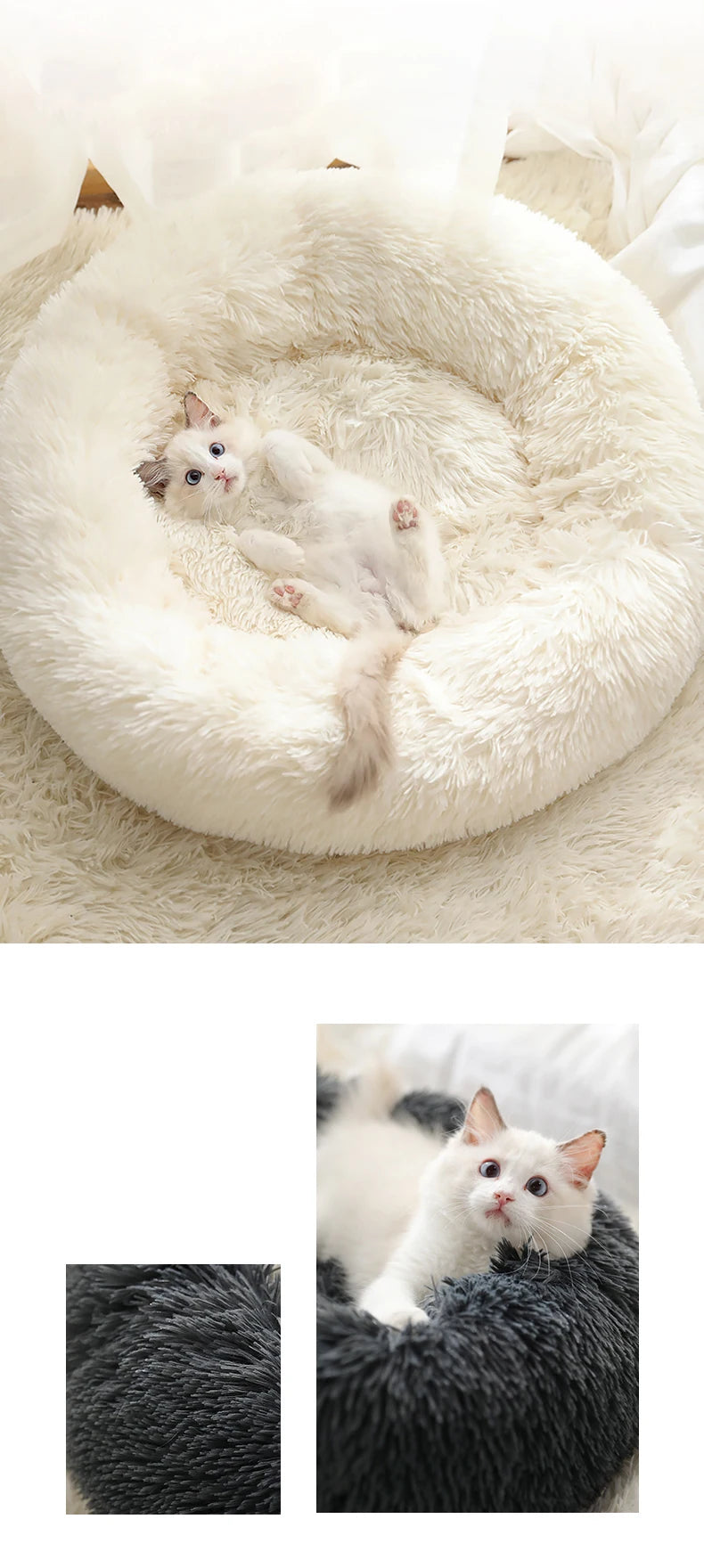 Kimpets Round Cat Bed Dog Pet Bed Kennel Non-Slip Winter Warm Dog Kennel Sleeping Long Plush Soft Puppy Cushion Mat Cat Supplies