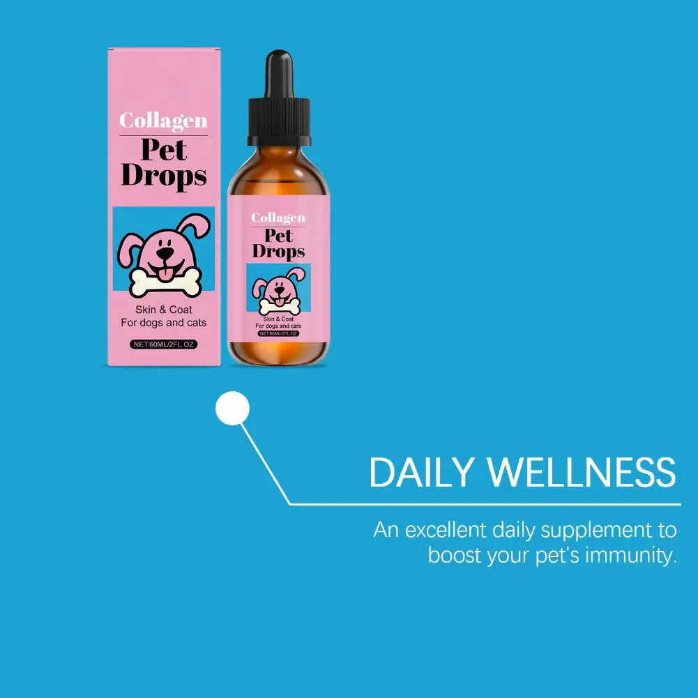 All Ages Pet Collagen Liquid Drops 60ml Skin Coat Support Supplement for Small Large Dog Cat Collagen for Pet Beauty and Health