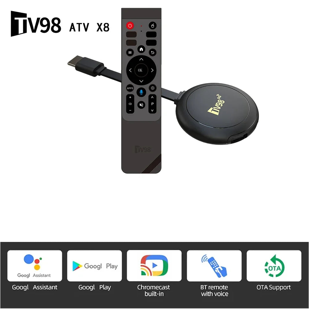 TV98 ATV X8 TV Stick 4G 5G Dual Wifi HD 8K 4K Android 14 H.265 BT 5.0 8GB 128GB Allwinner H313 quad-core Voice Remote Smart iptv