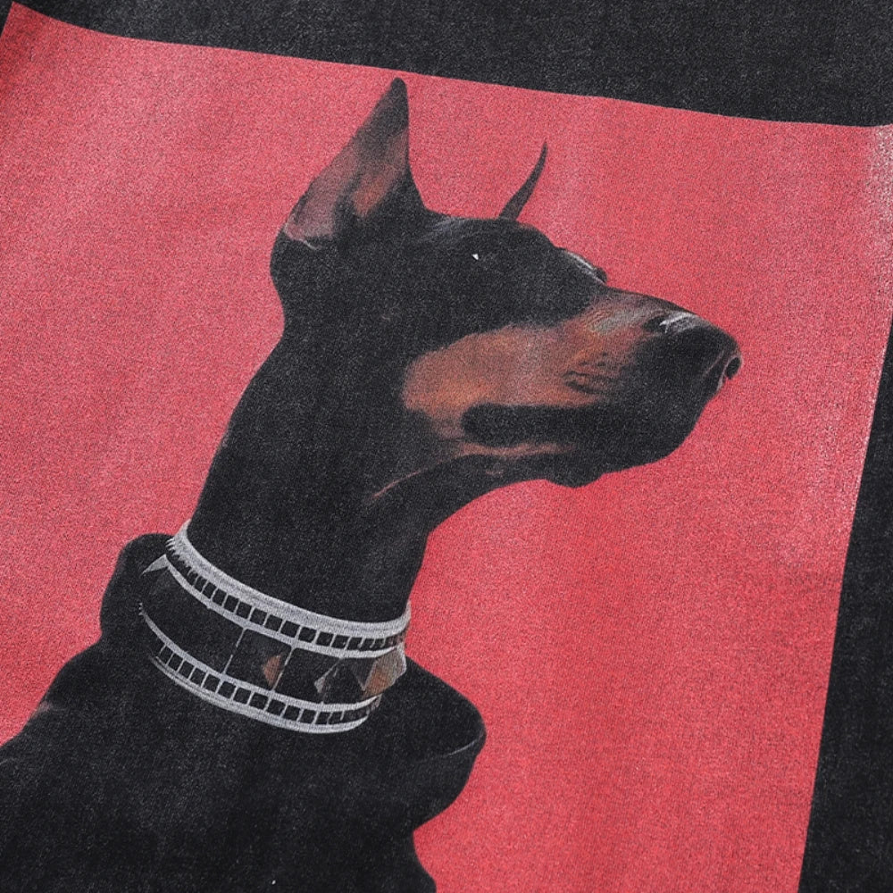 Washed Distressed Printed Oversized T-Shirt Dog Tees for Men Women Baggy Aesthetic Clothing Tops Vintage Goth Clothes Streetwear