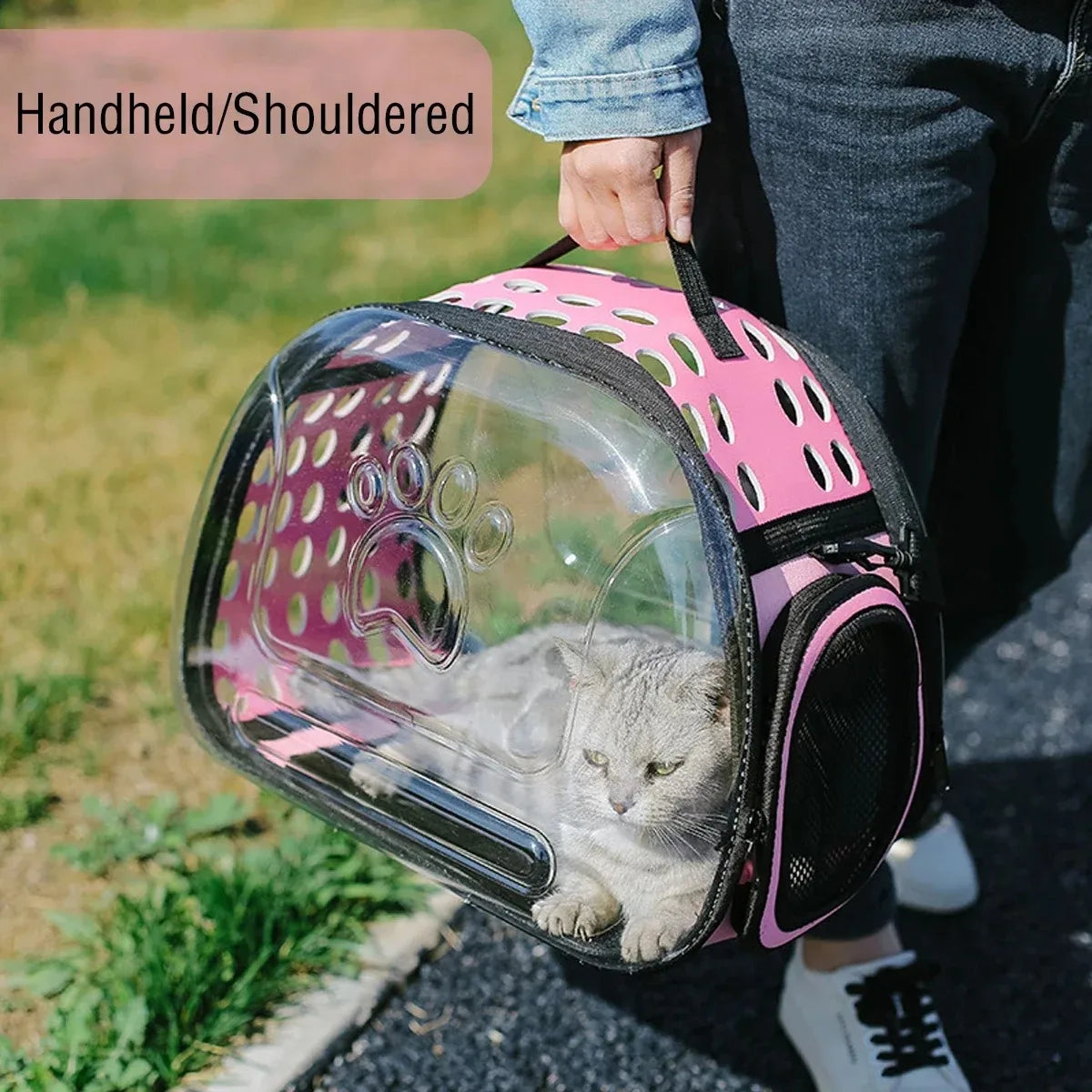 Outdoor Cat Carrier Backpack Pet Shoulder Bag Cat Carrier Travel Breathable Handbag Puppy & Kitten Capsule Transparent Cat Bag
