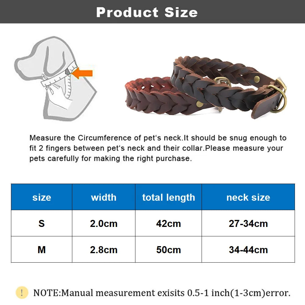 Genuine Leather Dog Collars Durable Braided Leather Dog Collars for Small Medium Large Dogs German Shepherd Pet Dog Accessories