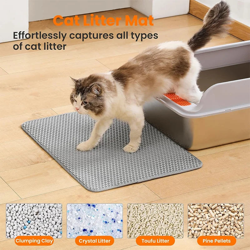 Soft double-layer cat litter mat, waterproof and thickened cat litter collection mat, cat litter cleaning products