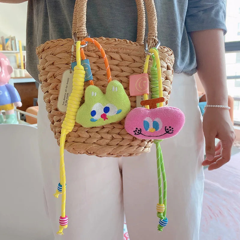 Funny Animal Doll Keychain With Randow Color Lanyard Accessories Mini Animal Doll Cute Keys Keyrings For Bag Pendant Kawaii Gift