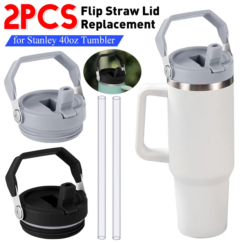 40oz Tumbler Flip Straw Lid Replacement with Handle Splash Spill Proof Tumbler Cover for Stanley 40oz Tumbler Cup Accessories