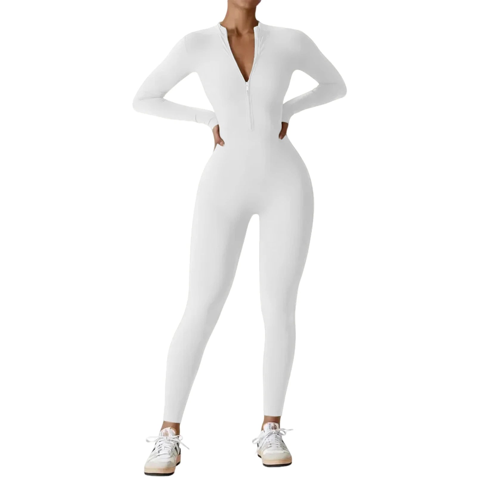 Women Long Sleeve Workout Jumpsuit Zip Up Romper Bottom Pants Bodysuit Bodycon Women Gym Clothing Running Fitness Suits