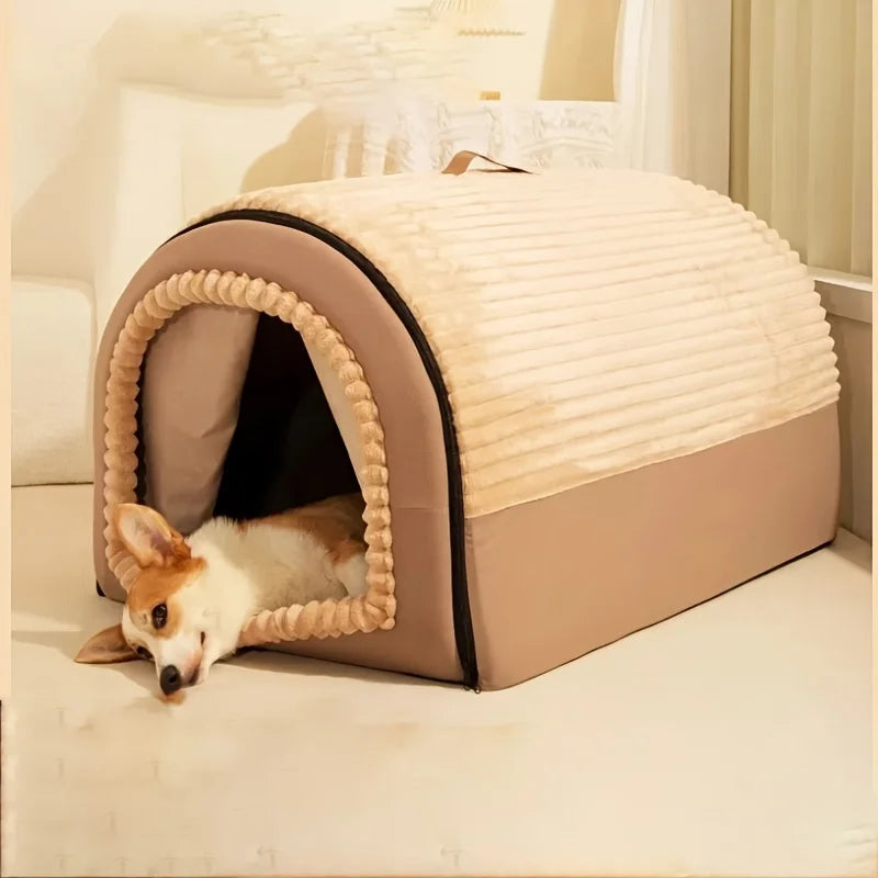 KEMORELA Thickened All-Season Enclosed Pet Bed Portable Dog House Cat Tent with Washable Bedding for Small Medium Large Dogs