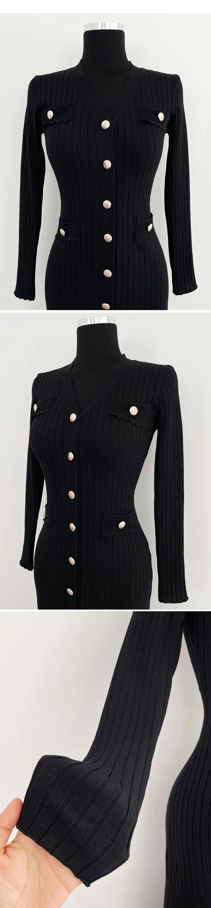 Summer Midi Dress Women Knitted Black Bodycon Korea Style Ruffle Ladies Dresses Elegant Fashion Casual Woman Long Sleeve Dress