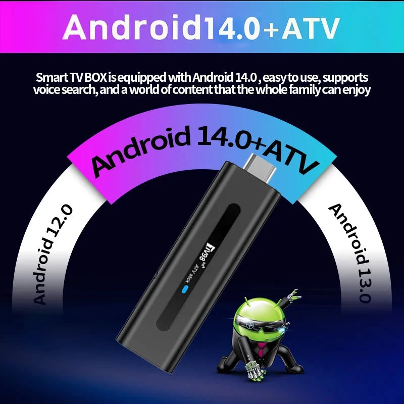 TV98 ATV Stick TV Stick Support HD 8K 4K Video BT5.0 4G 5G Dual WiFi6 Voice Remote Allwinner H313 Quad Core Smart 8GB 128GB iptv