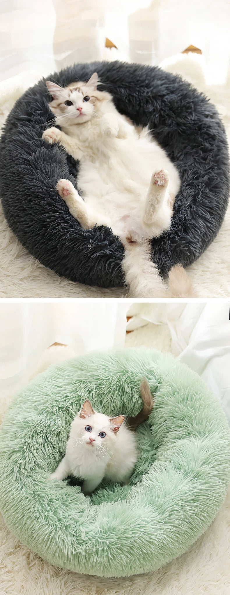 Kimpets Round Cat Bed Dog Pet Bed Kennel Non-Slip Winter Warm Dog Kennel Sleeping Long Plush Soft Puppy Cushion Mat Cat Supplies