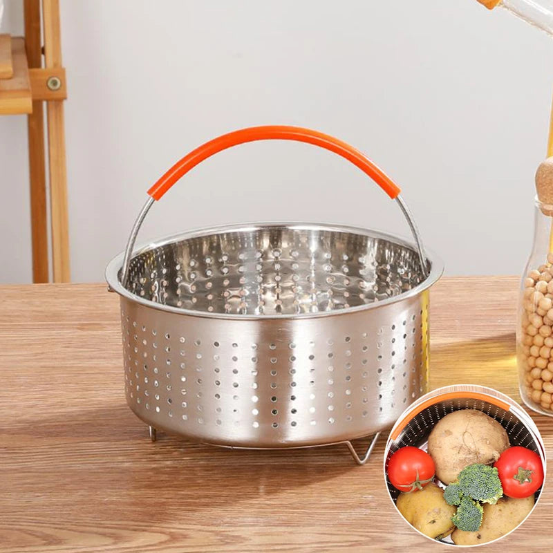 304 Stainless Steel Steamer Basket Instant Pot Accessories for 3/6/8L Instant Cooker with Silicone Covered Handle