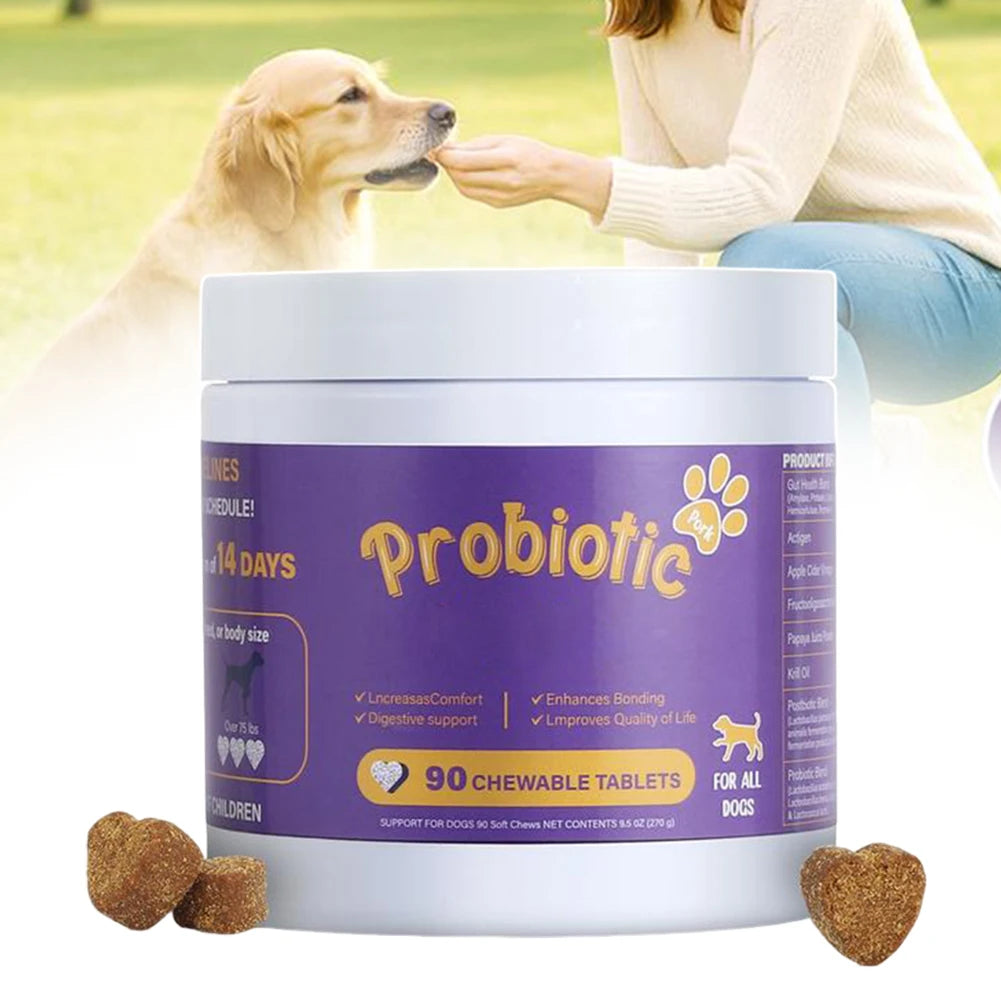 Probiotics Supplements for Dogs 90 Count Digestive Enzymes for Gut Flora Health Diarrhea & Bowel Support Pet Immune System