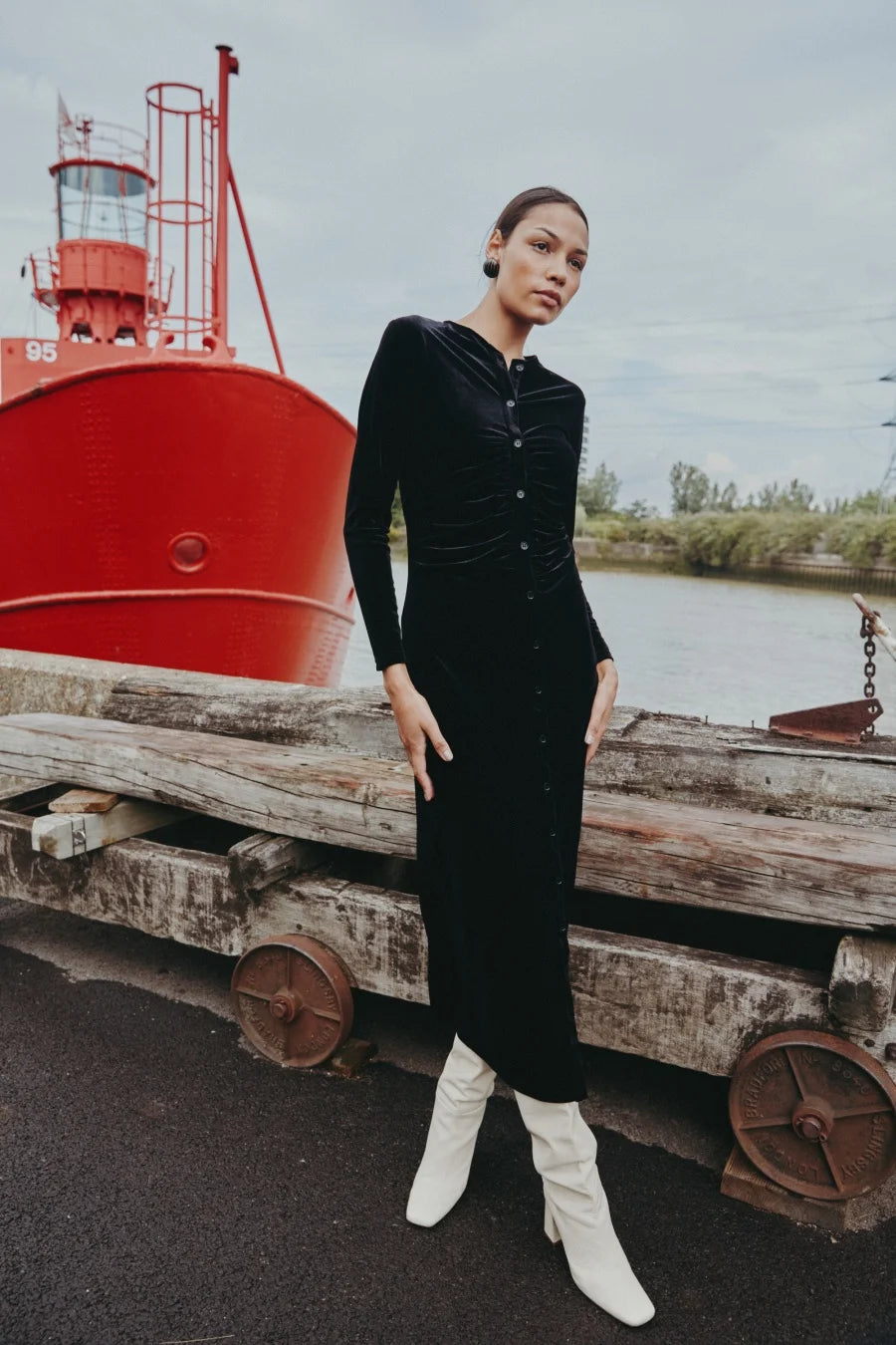 AS AW25 velvet print shirring woman dress elegance lady dressy wear