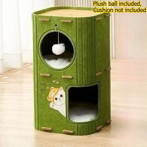 2 or 3 Story Cat Villa, Cat Climbing Frame, Shelter House, Multi-cat Family Cat House, Pet Cave, with Plush Ball But No Cushion