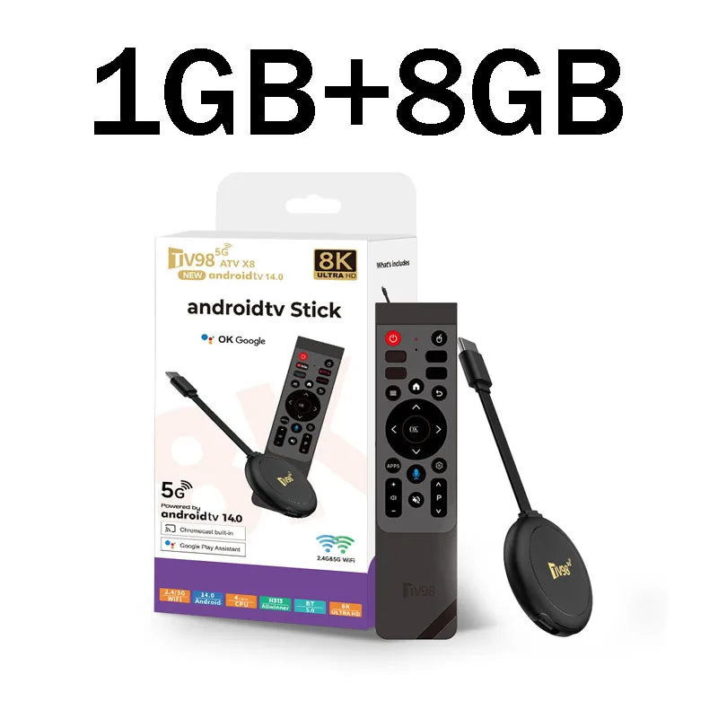 TV98 ATV X8 TV Stick 4G 5G Dual Wifi HD 8K 4K Android 14 H.265 BT 5.0 8GB 128GB Allwinner H313 quad-core Voice Remote Smart iptv