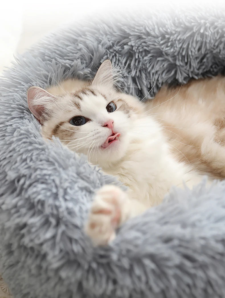 Kimpets Round Cat Bed Dog Pet Bed Kennel Non-Slip Winter Warm Dog Kennel Sleeping Long Plush Soft Puppy Cushion Mat Cat Supplies