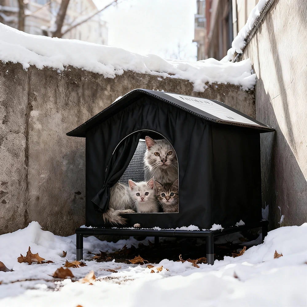 Cat House for Outdoor Cats Weatherproof and Insulated Feral Cat House with Mat and Canopy Easy to Put Together Cat Shelter