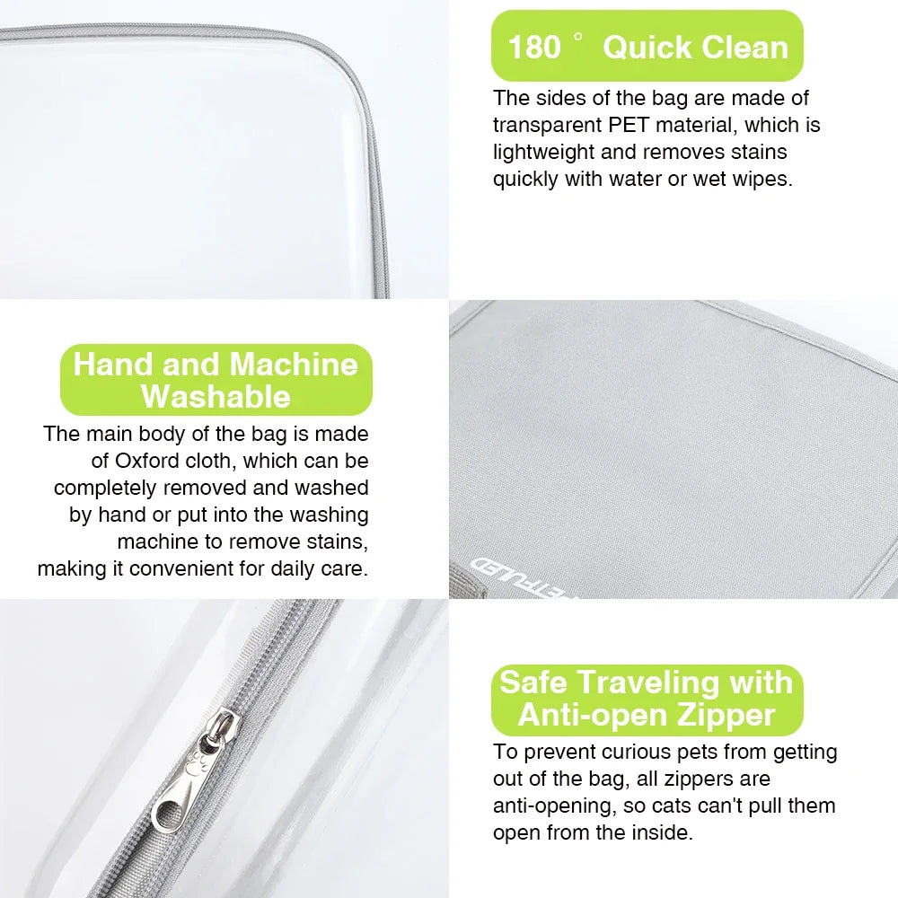 Cat Carrier, Double Sided Transparent Pet Cat Carrier, Ventilated Design for Carrying Cats, Large Space Pet Carrier Backpack