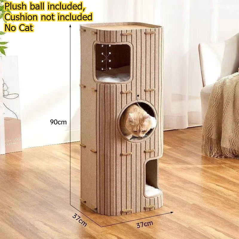 2 or 3 Story Cat Villa, Cat Climbing Frame, Shelter House, Multi-cat Family Cat House, Pet Cave, with Plush Ball But No Cushion