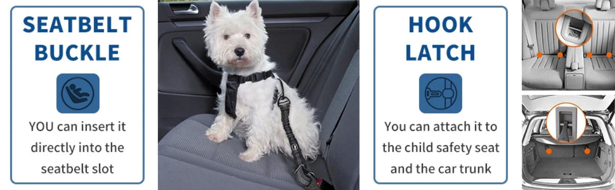 Dog Seatbelt Updated 3-in-1 Pet Car Seat Belts for Dogs Car Tether with Clip Hook Bungee Dogs Safety Belt with Swivel Carabiner
