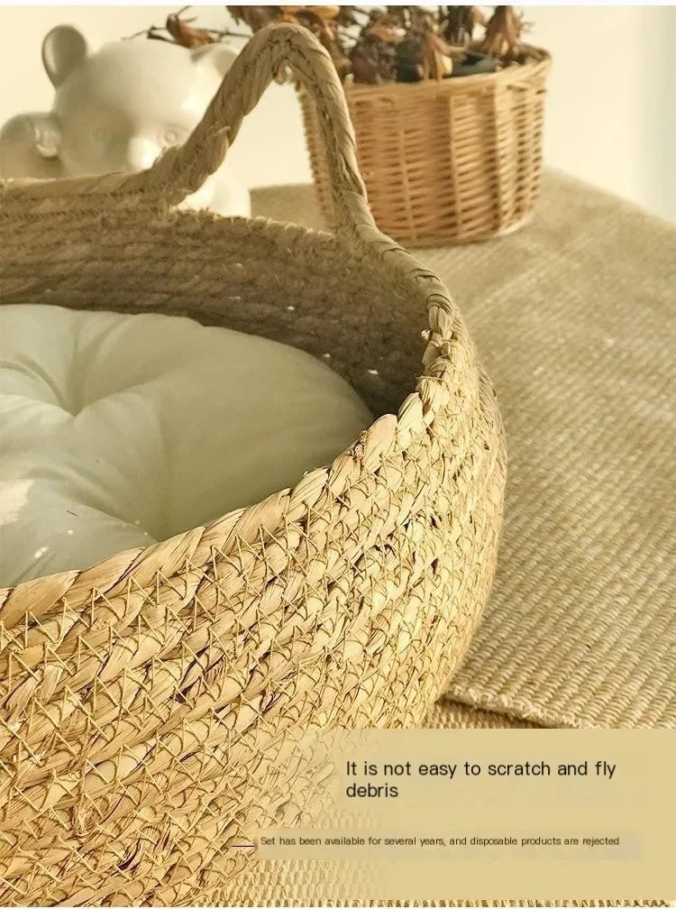 Pure hand-woven rattan cat nest four seasons universal warm pad removable washable winter pet supplies
