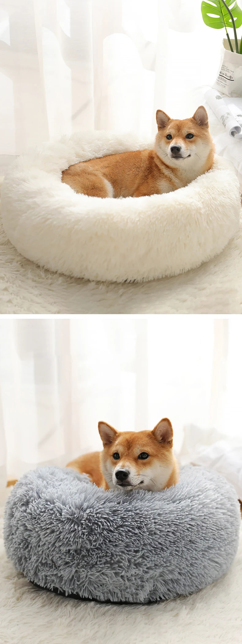Kimpets Round Cat Bed Dog Pet Bed Kennel Non-Slip Winter Warm Dog Kennel Sleeping Long Plush Soft Puppy Cushion Mat Cat Supplies