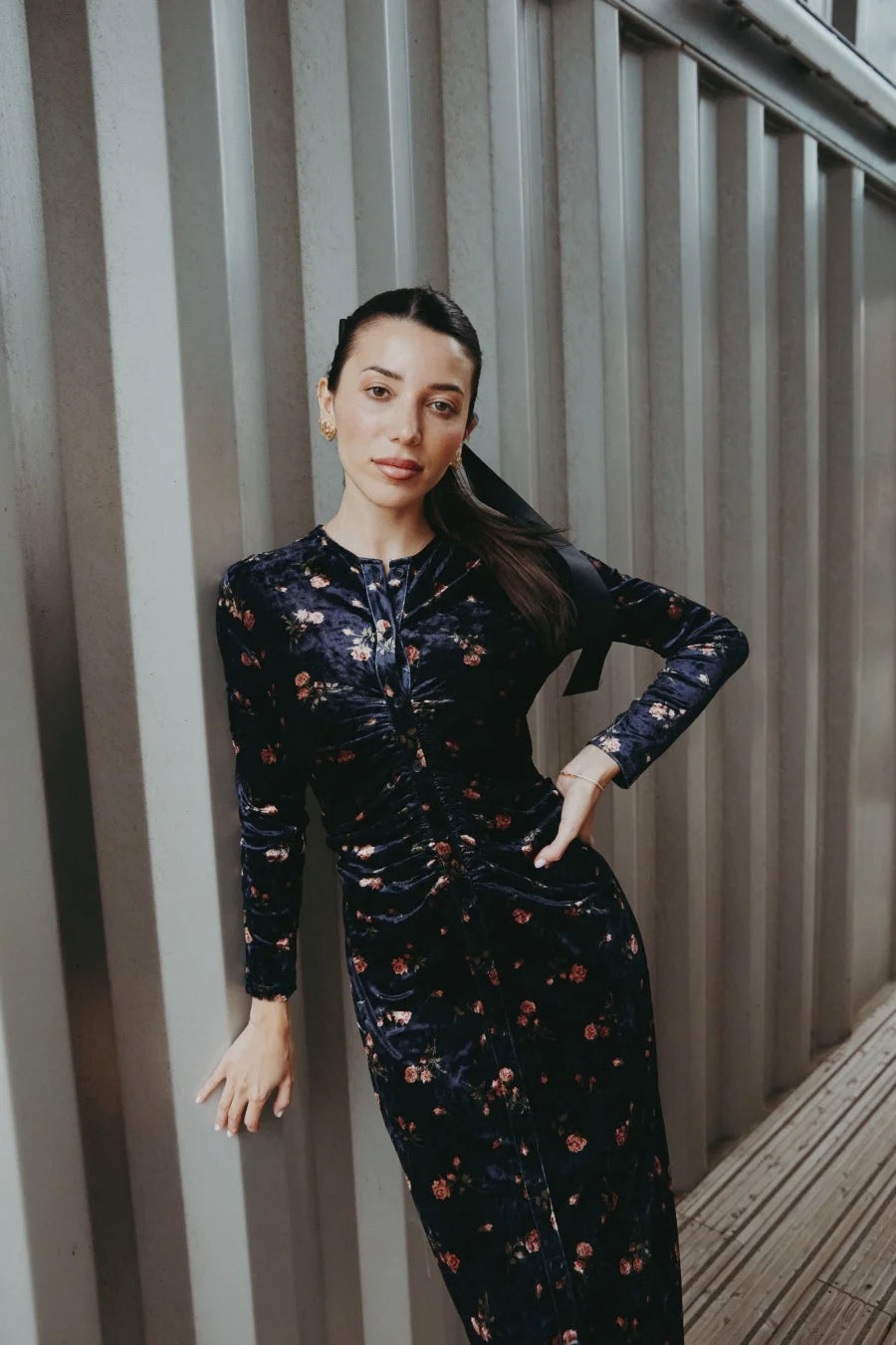 AS AW25 velvet print shirring woman dress elegance lady dressy wear