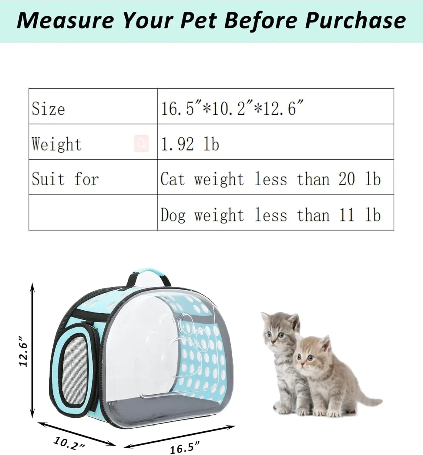 Outdoor Cat Carrier Backpack Pet Shoulder Bag Cat Carrier Travel Breathable Handbag Puppy & Kitten Capsule Transparent Cat Bag