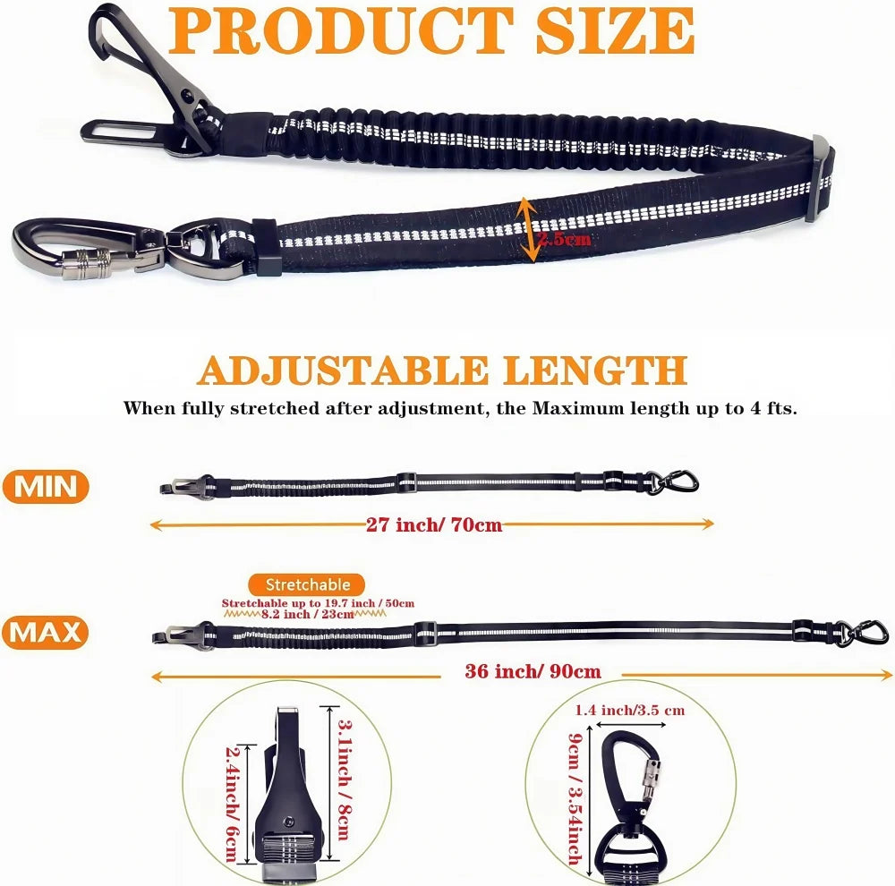 Dog Seatbelt Updated 3-in-1 Pet Car Seat Belts for Dogs Car Tether with Clip Hook Bungee Dogs Safety Belt with Swivel Carabiner