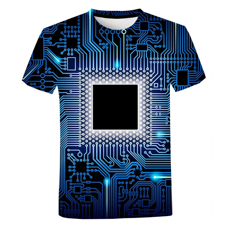 3D Printed Circuit Board Graphic T Shirt for Men Summer Casual T-shirt Casual Electronic Chip Creative Tee Shirts Women Gym Tops