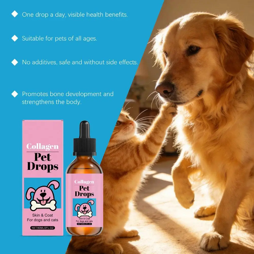 All Ages Pet Collagen Liquid Drops 60ml Skin Coat Support Supplement for Small Large Dog Cat Collagen for Pet Beauty and Health