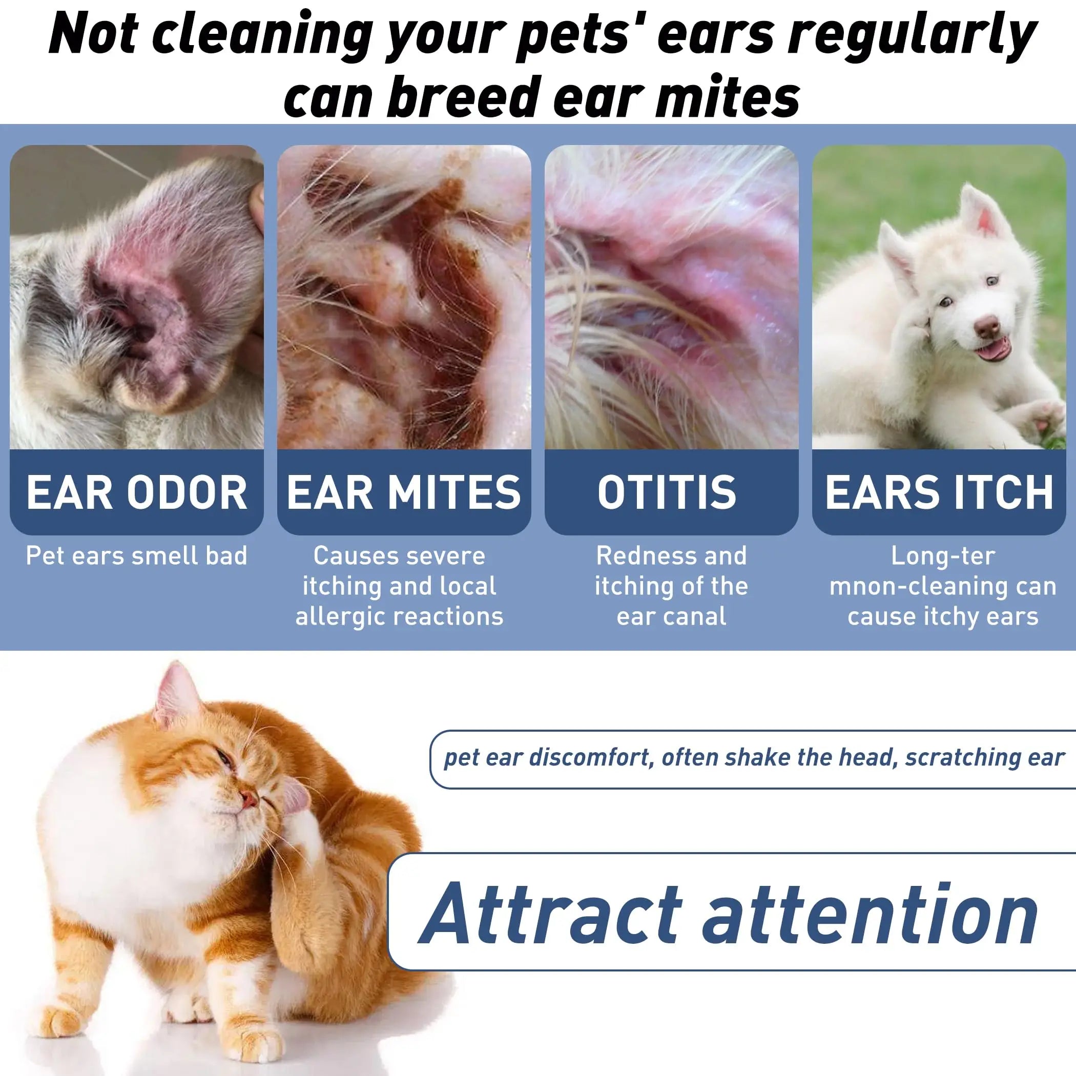 PetClear 60ml Natural Ear Drops - Dogs Cats Ear Care, Mite/Wax/Odor Removal, Itch Relief, No Stinging/Residue, Soft Dropper