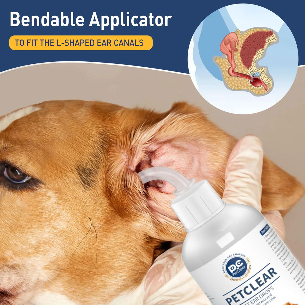 PetClear 60ml Natural Ear Drops - Dogs Cats Ear Care, Mite/Wax/Odor Removal, Itch Relief, No Stinging/Residue, Soft Dropper
