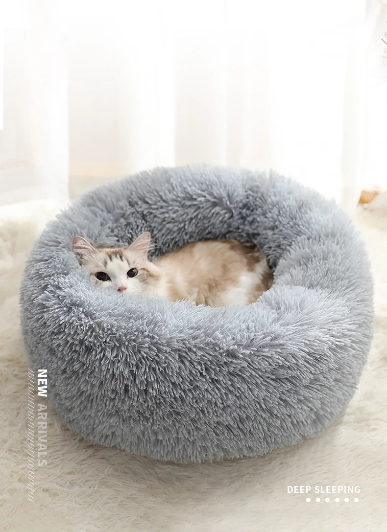Kimpets Round Cat Bed Dog Pet Bed Kennel Non-Slip Winter Warm Dog Kennel Sleeping Long Plush Soft Puppy Cushion Mat Cat Supplies
