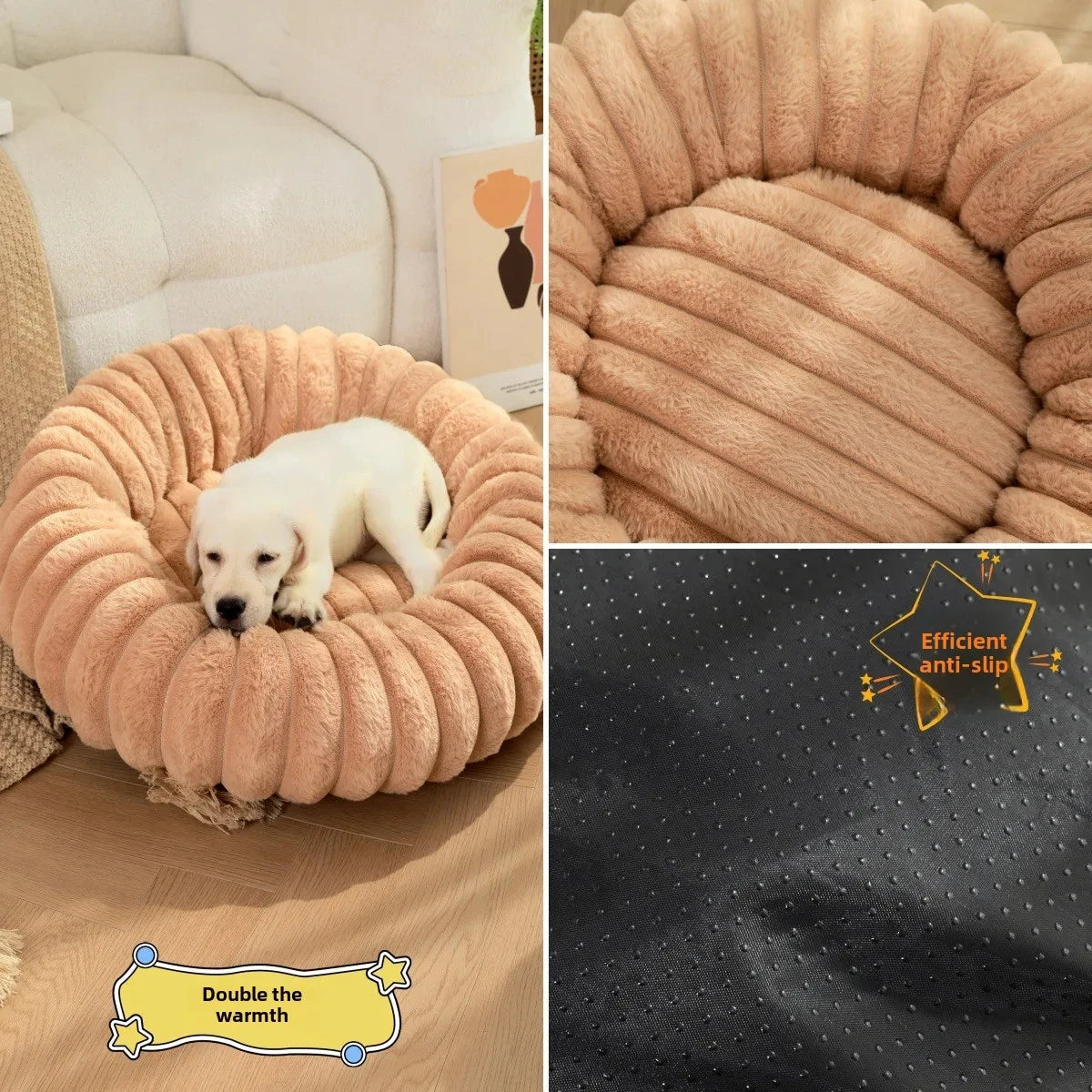 40-70cm Round Pet Bed for Dog Bed Super Soft Cat Bed Long Plush Dog House for Medium Dog House Winter Warm Sleeping