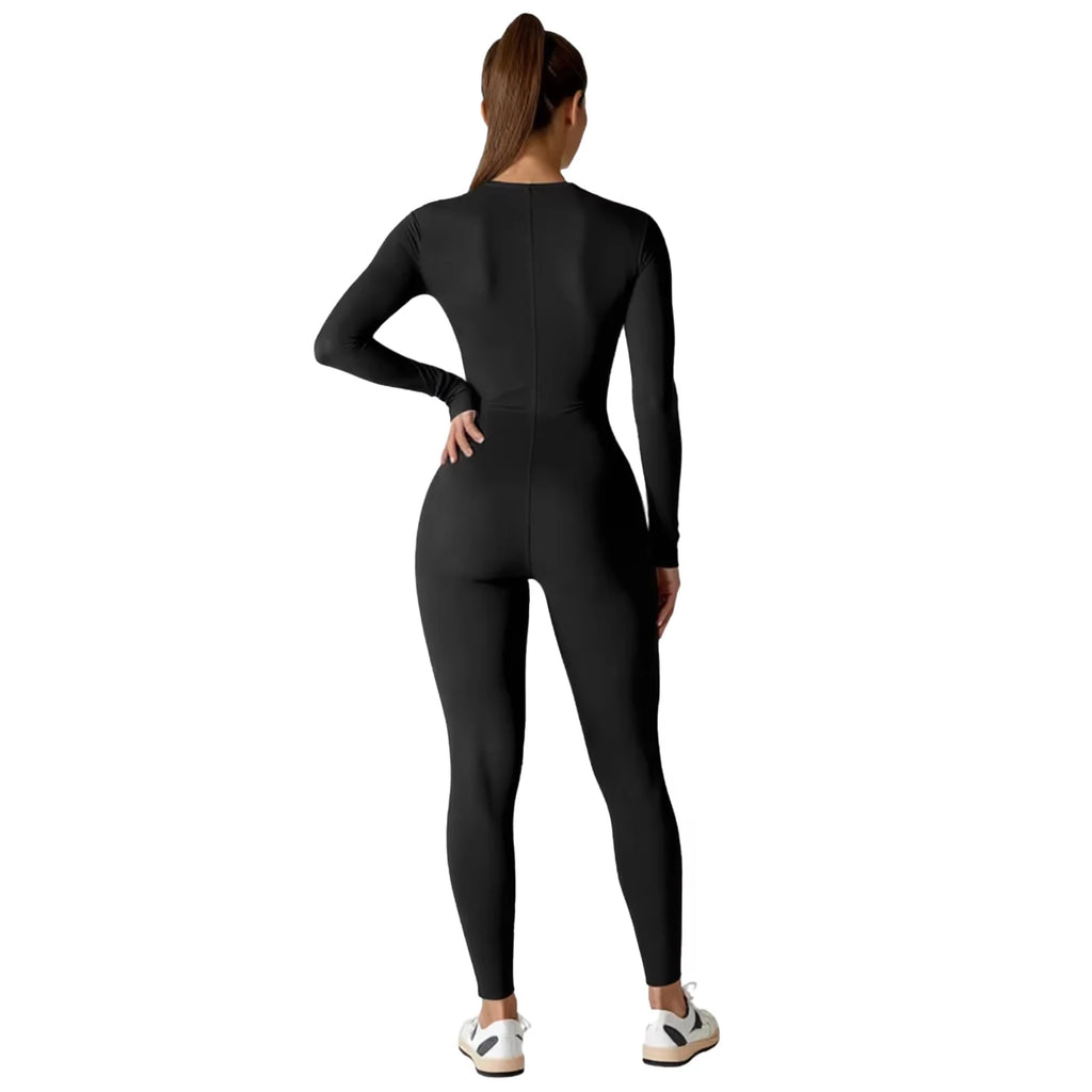 Women Long Sleeve Workout Jumpsuit Zip Up Romper Bottom Pants Bodysuit Bodycon Women Gym Clothing Running Fitness Suits