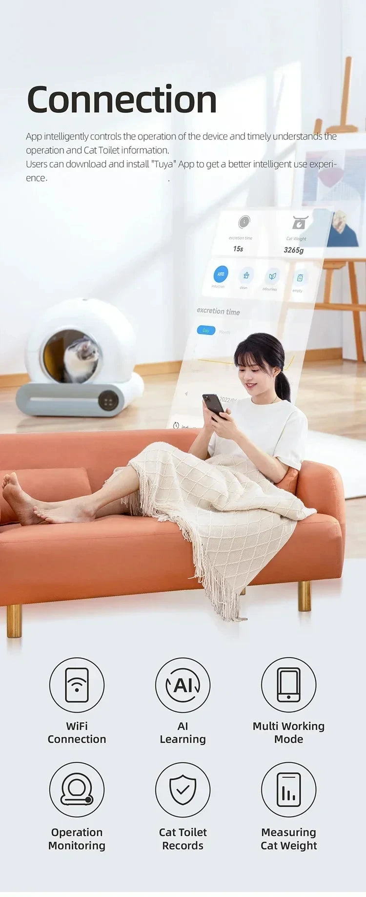 Fully Automatic Smart Cat Litter Box Large Capacity Cat Litter Box APP Remote Control Smart Cat Litter Box Pet Supplies